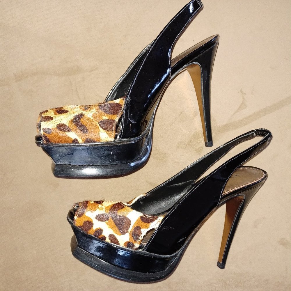 Black 4" open toe Bebe high heel.